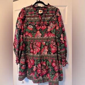 FARM Rio Black Flower Garden Organic Cotton Mini Dress
size L